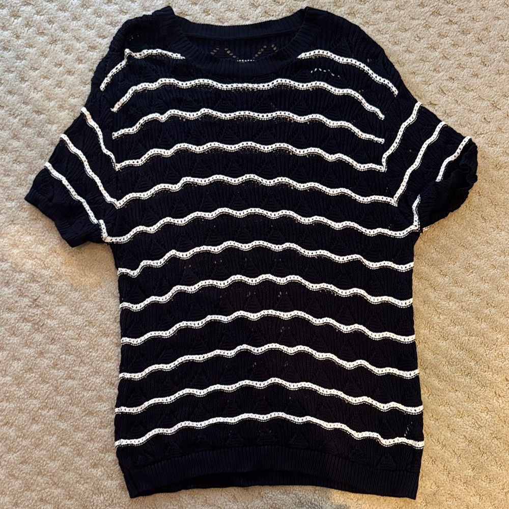 Stylish Black Knit Top with White Stripes